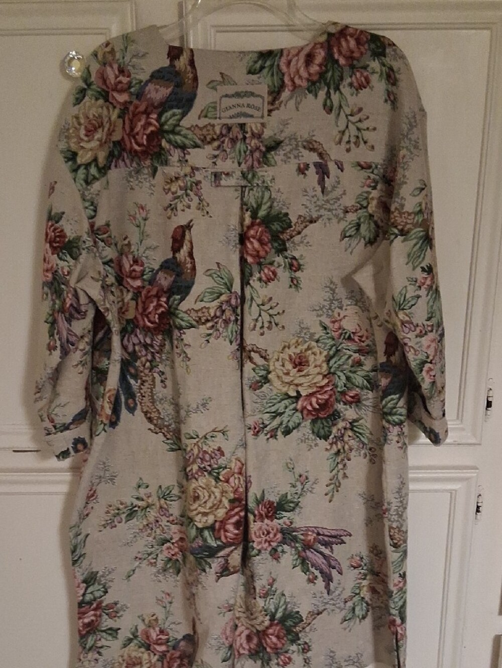 Floral Button-Front Blazer Jacket in Beige with Pink & Green - Picture 3 of 6